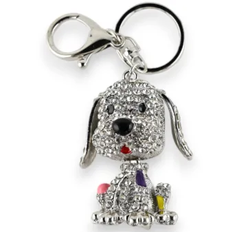 Silver-plated keychain dog sitting