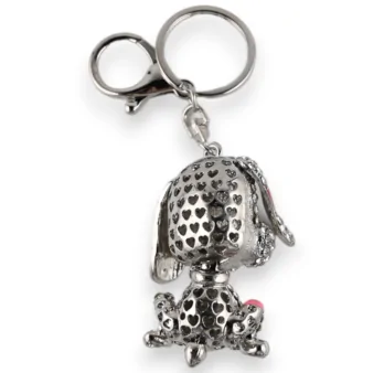 Silver-plated keychain dog sitting