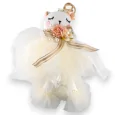 White Shabby Cat Keychain with Tulle and Lace