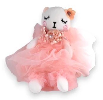 Porte-clés chat shabby tulle rose