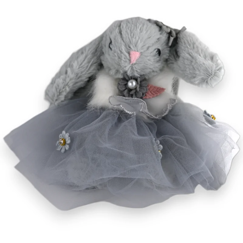 Portachiavi coniglio shabby tulle grigio