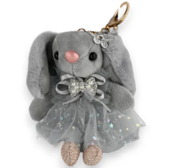 Gray bunny keychain with a tutu