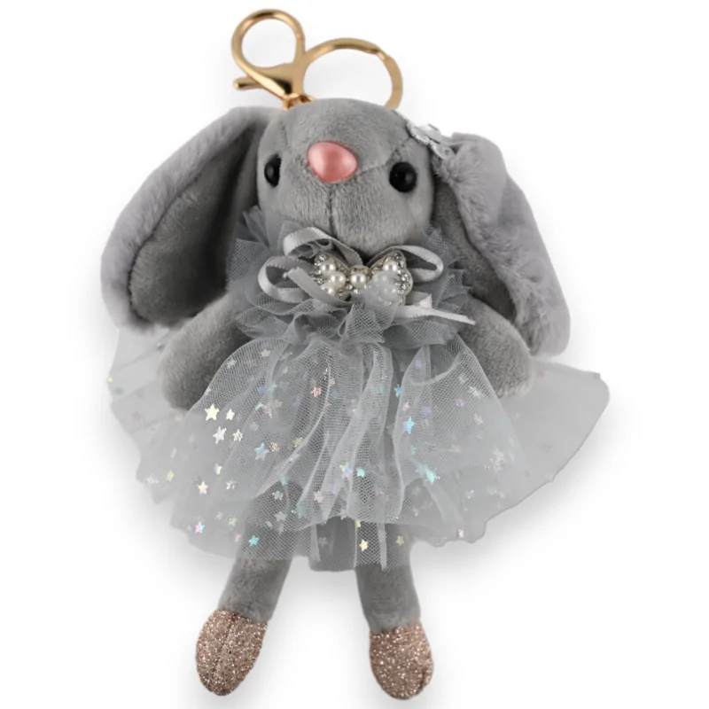 Porte-clés petit lapin gris tutu