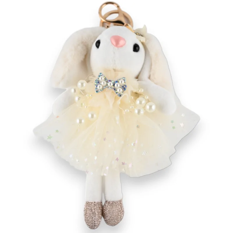 Porte-clés petit lapin blanc tutu blanc étoile