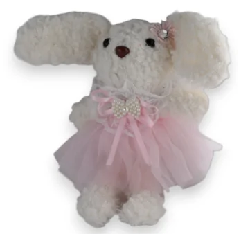 White Fluffy Bunny Keychain with a Pink Tutu