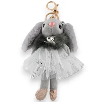 argentéeGrey bunny keychain with a grey tutu and a silver star