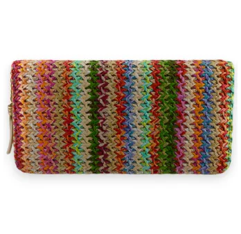 Bright multicolored woven straw wallet