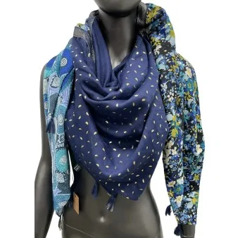 Four-sided scarf, blue shade