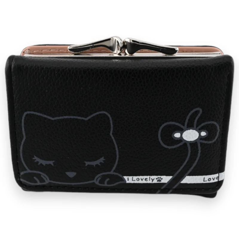 Petit portefeuille compact chat noir