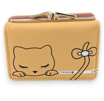 Petit portefeuille compact chat moutarde