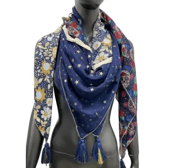 Four-sided printed scarf with skull print