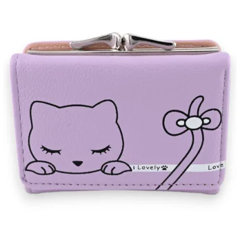 Small compact purse purple cat