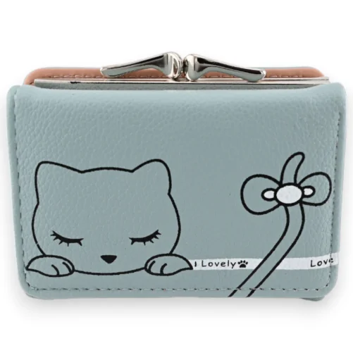 Compact blue sky cat wallet