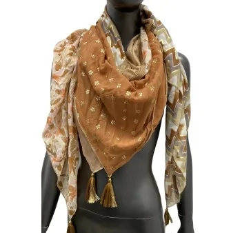 Graduated four-sided scarf in Camel