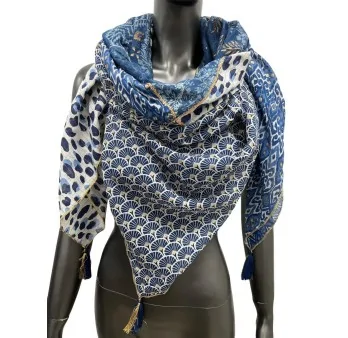 4-sided scarf with golden finish fan-shaped trim