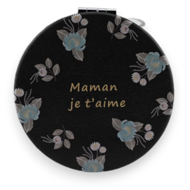 Miroir de poche noir "Maman je T'aime"
