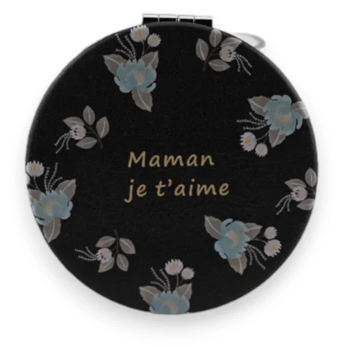 Miroir de poche noir "Maman je T'aime"