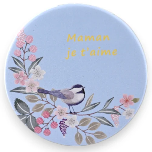Miroir de poche bleu ciel "Maman Je Taime"