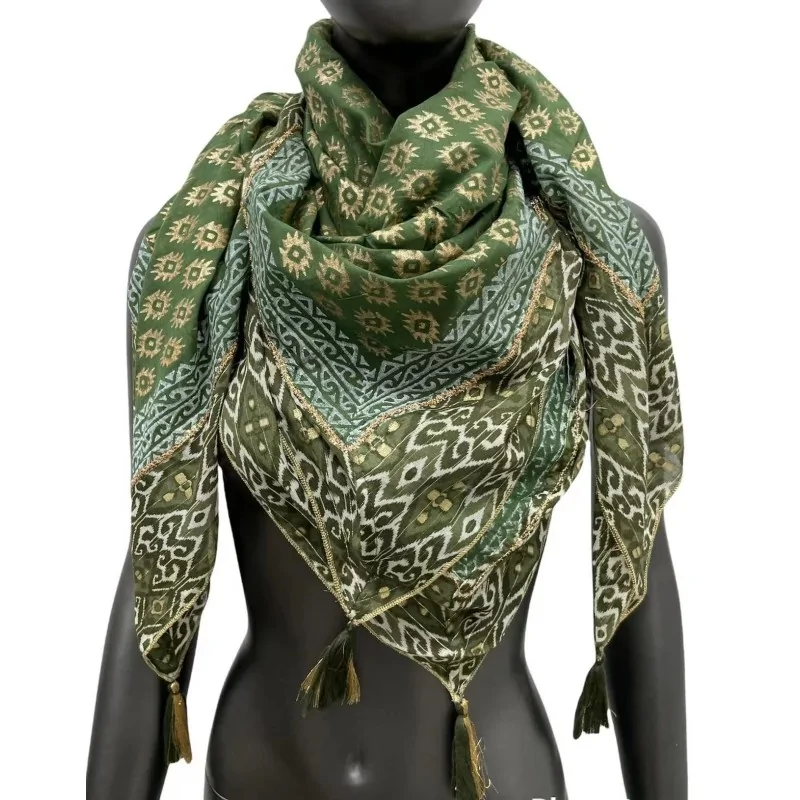 A golden and khaki square scarf