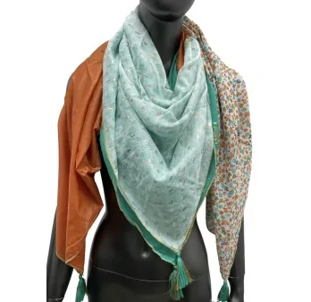 Four-sided orange and green water scarf