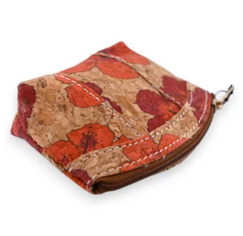 Small wallet made of cork with a red poppy