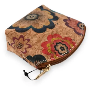 Small cork wallet with multicolored hippie flowers