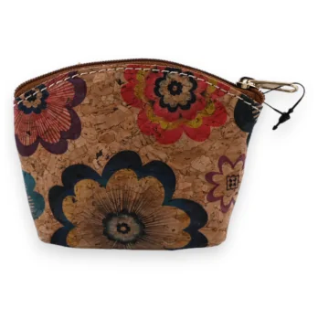 Small cork wallet with multicolored hippie flowers