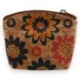 Small wallet made of cork with multicolored flowers