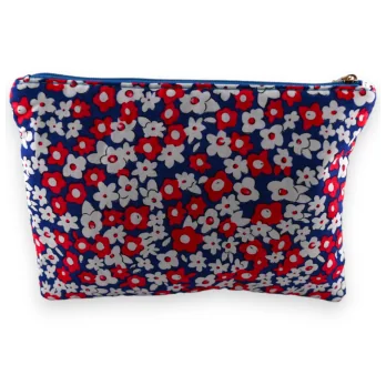 Cotton fabric pouch with red and white flowers