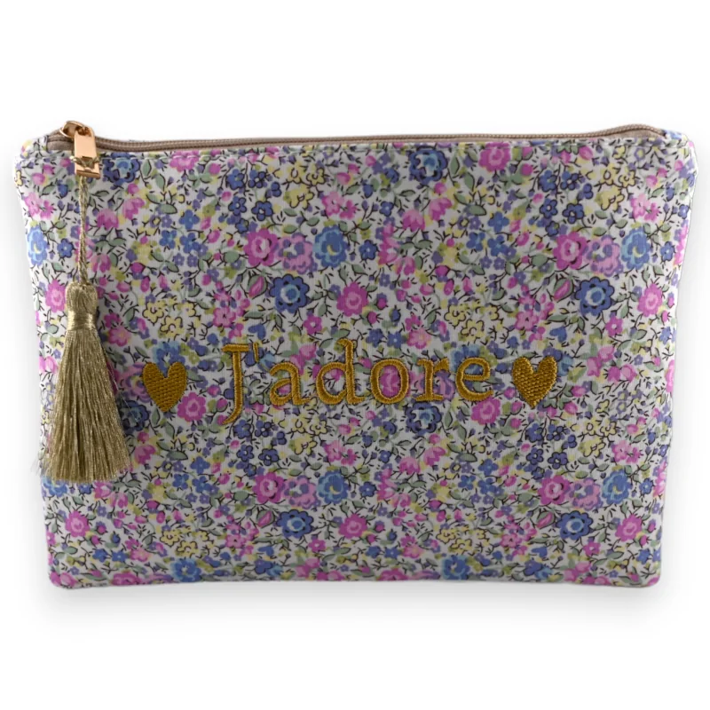 Pochette J'ADORE aus Baumwollstoff mit Liberty-Druck