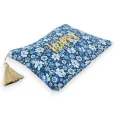 Pochette HAPPY coton fleurs nuance bleu