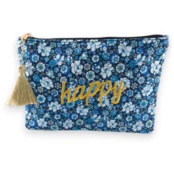 Bolso HAPPY de algodón con flores en tono azul