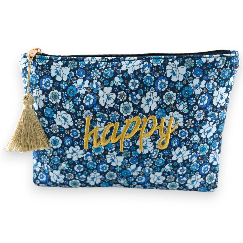 Bolso HAPPY de algodón con flores en tono azul