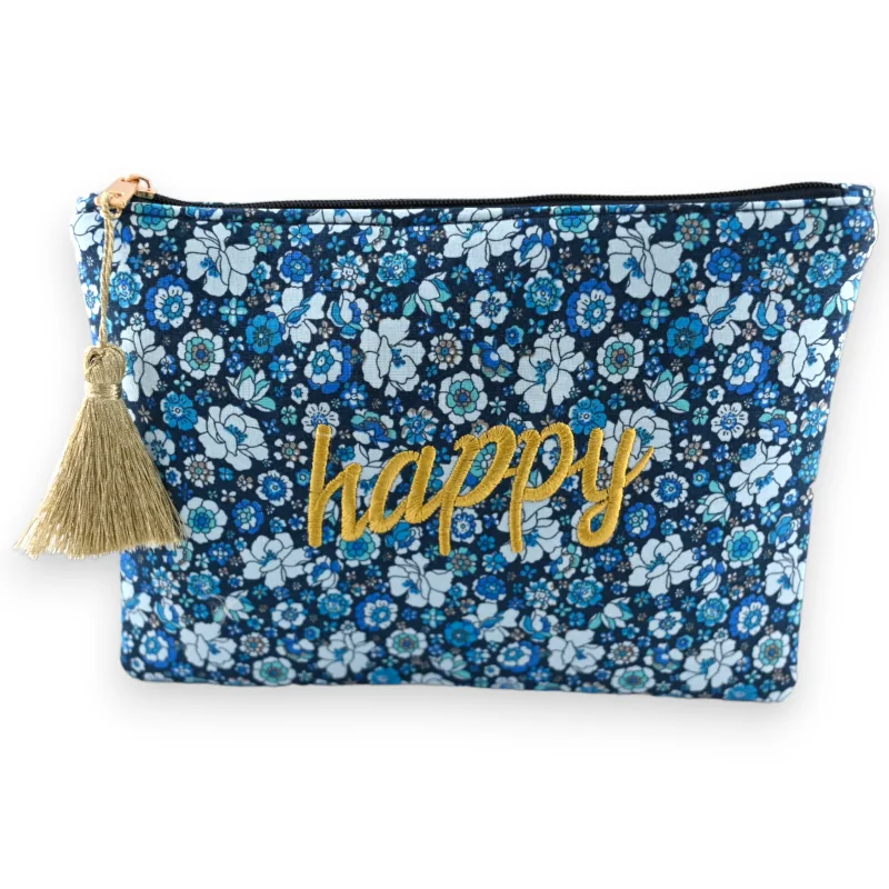 HAPPY Cotton Flower Tote Bag in Blue Shade