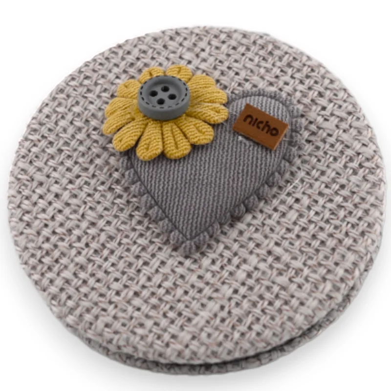 Espejo de bolsillo pequeño corazón flor 3D gris