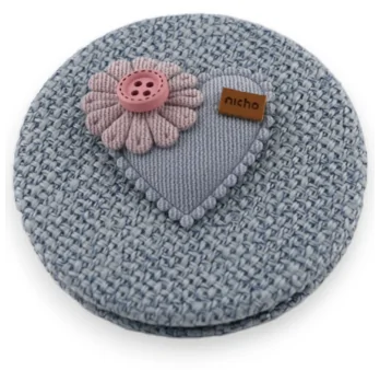 Small pocket mirror with a blue sky, pink 3D flower heart