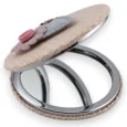 Small beige pocket mirror with 3D pink flower heart