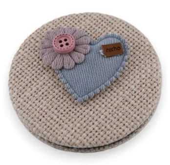 Small beige pocket mirror with 3D pink flower heart