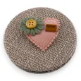 Small taupe pocket mirror with 3D green flower heart