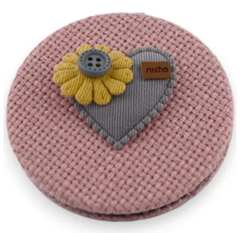 Espejo de bolsillo pequeño con corazón rosa y flor 3D gris