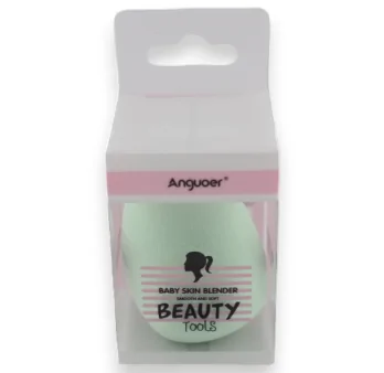 Éponge maquillage vert d'eau Angueen en emballage, accessoire beauté