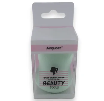Éponge à maquillage vert d'eau Angyoer en packaging rose et blanc