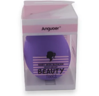 Éponge à maquillage violette Anyuer dans son emballage rose et blanc
