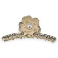 Gold Hair Clip with Beige Flowers and Rhinestones