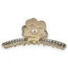 Gold Hair Clip with Beige Flowers and Rhinestones