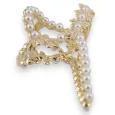 Gold Hair Clip with Cream Flowers and Pearls