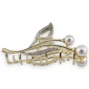 Golden Hair Clip with Flower Button and Pearls