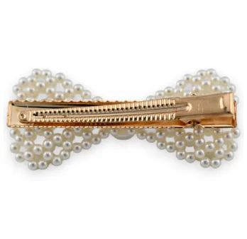 Goldene Haarnadel mit Perlen und weißem Schleifenbund