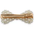 Golden hair clip with ecru beads knot