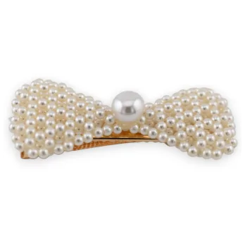Goldene Haarnadel mit Perlen und weißem Schleifenbund